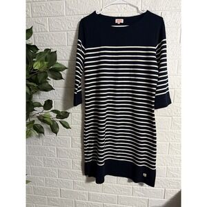Armor Lux Striped Dress Navy Blue Cotton Boat Neck 3/4 Sleeve Size 2 US Medium